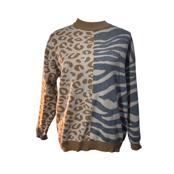 Sweaters - Anthropologie THML Sweater Animal Print Leopard Zebra Colorblock Long Sleeve